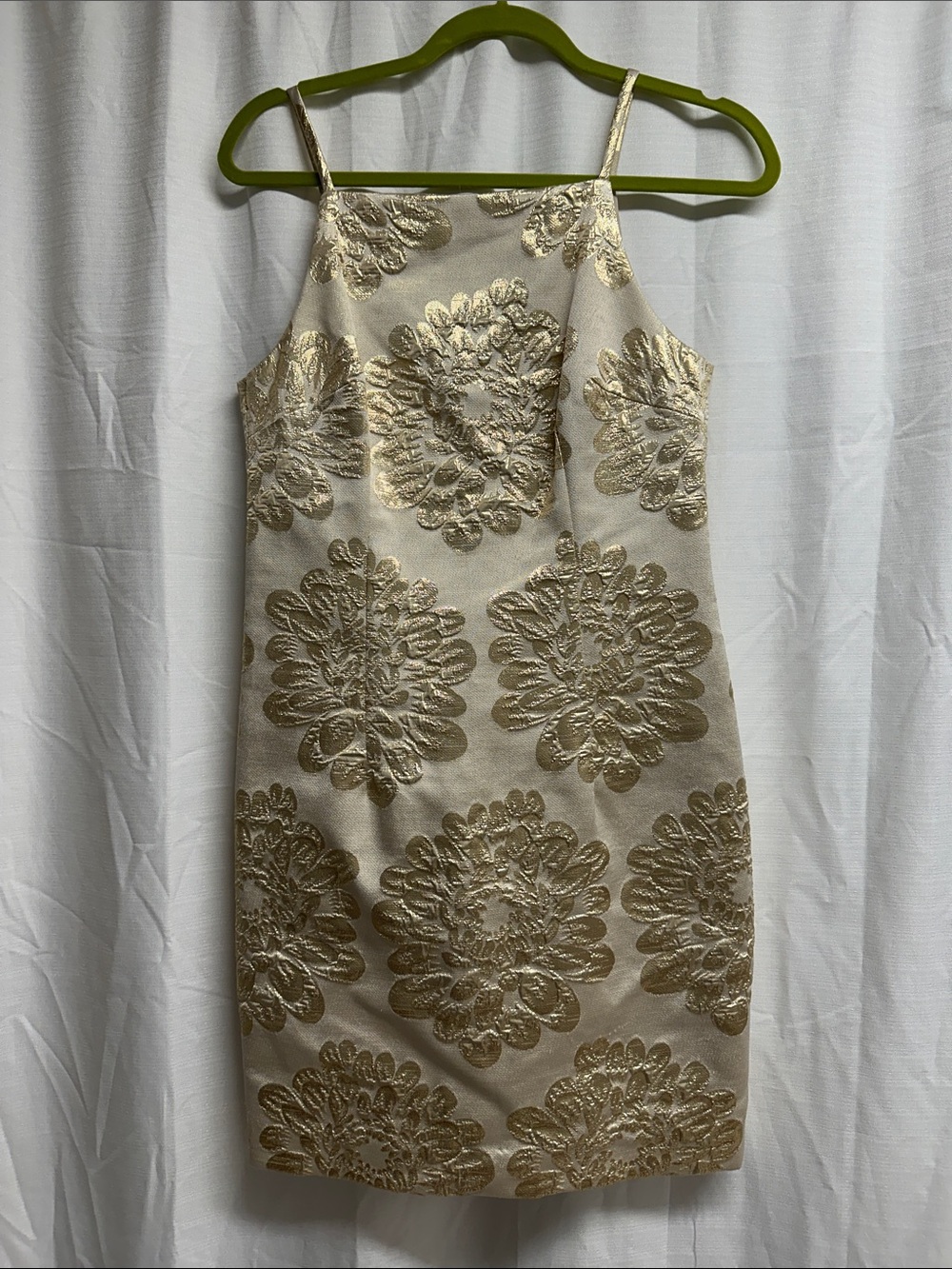 Trina Turk Cream Mini Dress with Metallic Gold Floral Motif